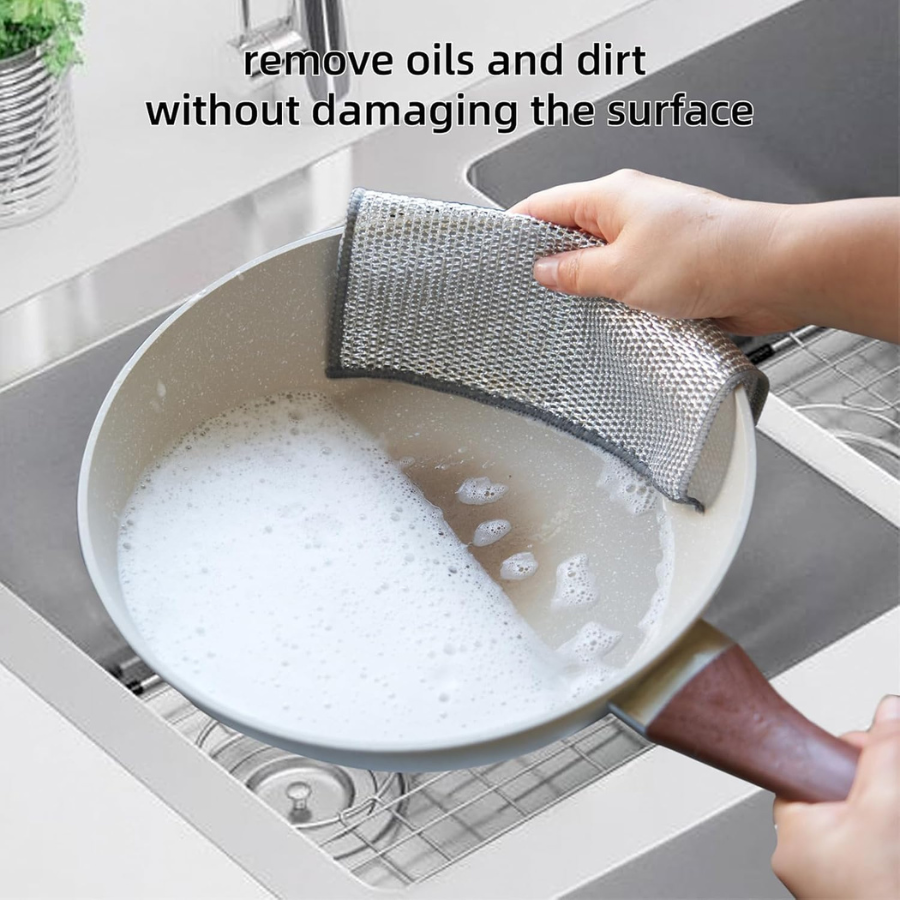 Aluminum Fiber Cleaning Cloth | Heavy-Duty Kitchen Scrubber | Long-Lasting Dishwashing Cloth
