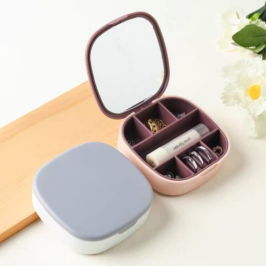 Portable Jewelry Organizer Box with Mirror | Travel Jewelry Storage Case for Women