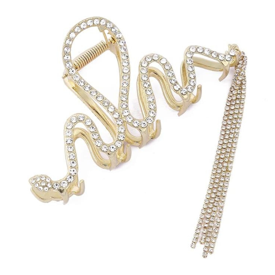 Zigzag Wavy Metal Hair Clip for Women | Stylish Bun & Updo Hair Claw with Hanging Chain