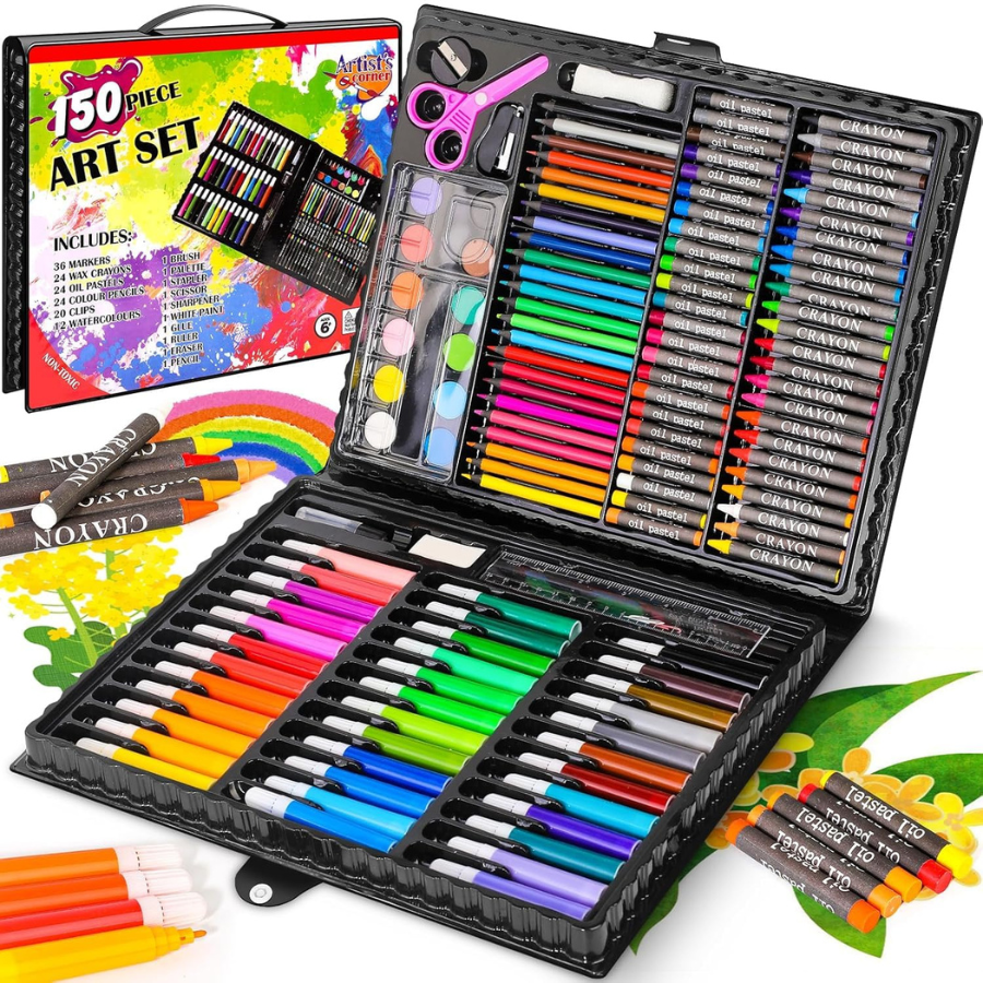150pcs Kids Art Set with Carry Case | Complete Drawing & Painting Kit
