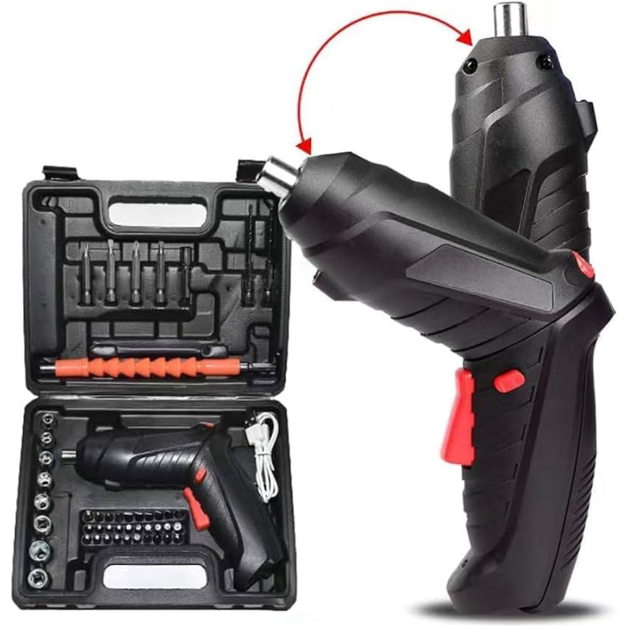 Rechargeable Cordless Electric Screwdriver Set with LED Light & Carry Case | 45pcs Cordless Screwdriver Kit